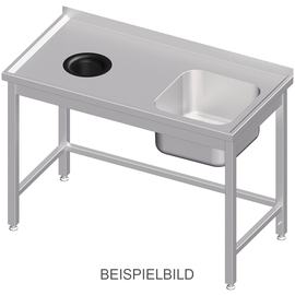 Spültisch ohne Grundboden, mit Abfallloch, 1000x600x850 mm, mit einem Becken links, mit Aufkantung, verschweißt Produktbild