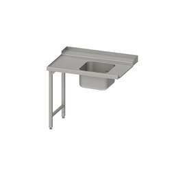 Zulauftisch, Korbführung mit Gefälle, auf zwei Beinen mit einem Becken 700x750x880 mm, Anbauseite links, mit Aufkantung, verschweißt Produktbild