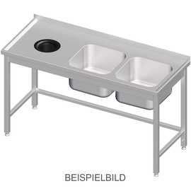 Spültisch ohne Grundboden, mit Abfallloch, 1400x600x850 mm, mit zwei Becken links, mit Aufkantung, verschweißt Produktbild