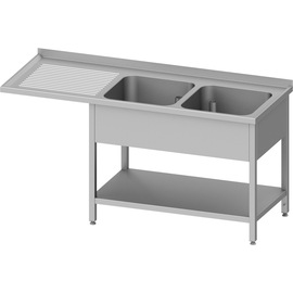 Spültisch mit Grundboden, und Überstand, 1600x600x900 mm, mit zwei Becken rechts, mit Aufkantung, verschweißt Produktbild