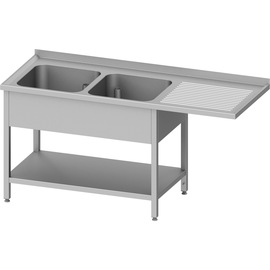Spültisch mit Grundboden, und Überstand, 1600x600x900 mm, mit zwei Becken links, mit Aufkantung, verschweißt Produktbild