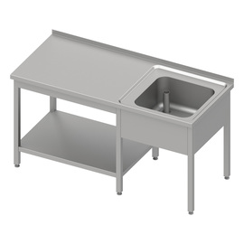 Cheftisch mit Grundboden unter der Arbeitsfläche, mit einem Becken rechts 1200x700x850 mm, mit Aufkantung, verschweißt Produktbild