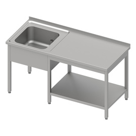 Cheftisch mit Grundboden unter der Arbeitsfläche, mit einem Becken links 1200x600x850 mm, mit Aufkantung, verschweißt Produktbild