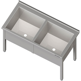Topfspüle mit zwei Becken, 1200x600x850 mm, 400 mm Beckenhöhe, mit Aufkantung, verschweißt Produktbild 2 S