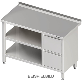 Arbeitstisch mit Grund- und Zwischenboden, 1600x700x850 mm, mit 2er Schubladenblock rechts, ohne Aufkantung, verschweißt Produktbild
