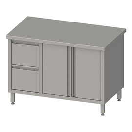 Arbeitsschrank mit Flügeltüren, 1100x600x850 mm, mit 2er Schubladenblock links, ohne Aufkantung, verschweißt Produktbild