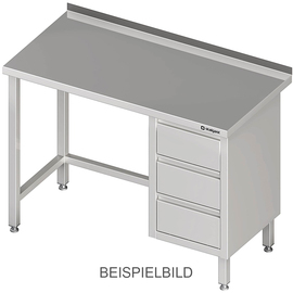 Arbeitstisch ohne Grundboden, 800x600x850 mm, mit 3er Schubladenblock rechts, ohne Aufkantung, verschweißt Produktbild