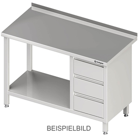 Arbeitstisch mit Grundboden, 800x600x850 mm, mit 3er Schubladenblock links, ohne Aufkantung, verschweißt Produktbild
