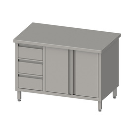 Arbeitsschrank mit Flügeltüren, 1500x700x850 mm, mit 3er Schubladenblock links, ohne Aufkantung, verschweißt Produktbild