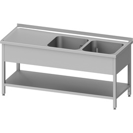 Spültisch mit Grundboden 1100x600x850 mm, mit zwei Becken, mit Aufkantung, verschweißt Produktbild