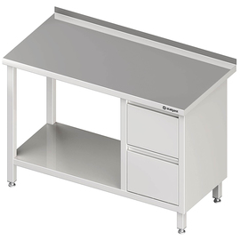 Arbeitstisch mit Grundboden, 2300x700x850 mm, mit 2er Schubladenblock rechts, mit Aufkantung, verschweißt Produktbild