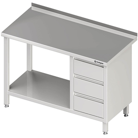 Arbeitstisch mit Grundboden, 2200x600x850 mm, mit 3er Schubladenblock rechts, mit Aufkantung, verschweißt Produktbild