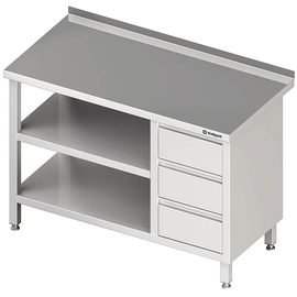 Arbeitstisch mit Grund- und Zwischenboden, 2000x700x850 mm, mit 3er Schubladenblock rechts, mit Aufkantung, verschweißt Produktbild