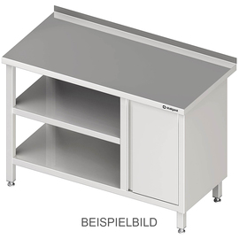 Arbeitstisch mit Grund- und Zwischenboden, 2100x700x850 mm, mit Flügeltürschrank links, ohne Aufkantung, verschweißt Produktbild