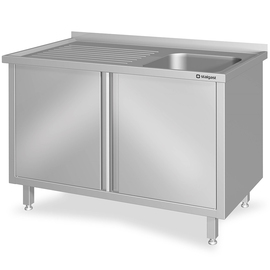 Spülschrank mit Flügeltüren 1000x600x850 mm, mit einem Becken rechts, mit Aufkantung, verschweißt Produktbild 2 S