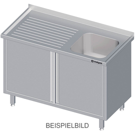 Spülschrank mit Flügeltüren 1100x600x850 mm, mit einem Becken links, mit Aufkantung, verschweißt Produktbild