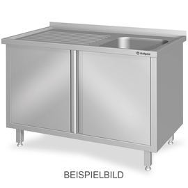 Spülschrank mit Flügeltüren 1100x600x850 mm, mit einem Becken links, mit Aufkantung, verschweißt Produktbild 2 S