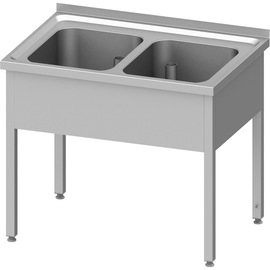 Spültisch ohne Grundboden 1000x600x850 mm, mit zwei Becken mit Aufkantung, verschweißt Produktbild