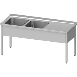 Spültisch ohne Grundboden 1100x600x850 mm, mit zwei Becken links, mit Aufkantung, verschweißt Produktbild