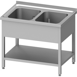 Spültisch mit Grundboden 1000x600x850 mm, mit zwei Becken mit Aufkantung, verschweißt Produktbild