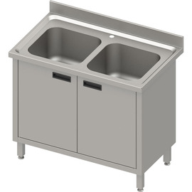 Spülschrank mit zwei Becken und Flügeltüren, mit Aufkantung, 1000 mm x 600 mm x 850 mm (BxTxH) Produktbild