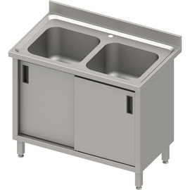 Spülschrank mit zwei Becken und Schiebetüren, mit Aufkantung, 1000 mm x 600 mm x 850 mm (BxTxH) Produktbild