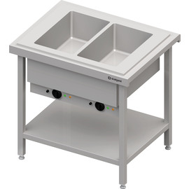 Warmausgabe mit Bain-Marie 2x GN1/1 Einzelbecken, 920x750x880, Edelstahlabdeckung Produktbild