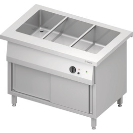 Bain-Marie-Station "Free Flow" mit einem Becken 3x GN1/1 und Schiebetüren, 1132x750x880 mm Edelstahlabdeckung Produktbild