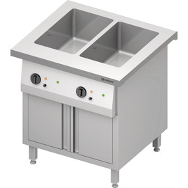 Bain-Marie-Station "Free Flow" 2x GN1/1-Becken, mit Flügeltüren, 799x750x880 mm Edelstahlabdeckung Produktbild