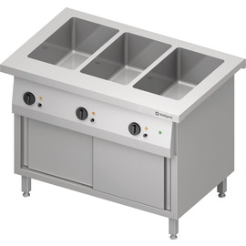Bain-Marie-Station "Free Flow" 3x GN1/1-Becken, mit Schiebetüren, 1132x750x880 mm Edelstahlabdeckung Produktbild