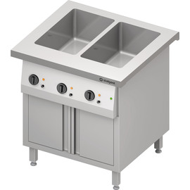 Bain-Marie-Station "Free Flow" 2x GN1/1-Becken, mit Wärmeschrank und Flügeltüren, 799x750x880 mm Edelstahlabdeckung Produktbild