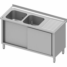 Spülschrank mit Schiebetüren 1100x600x850 mm, mit zwei Becken links, mit Aufkantung, verschweißt Produktbild