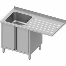 Spülschrank mit Flügeltüren und Überstand 1200x600x900 mm, mit einem Becken links, mit Aufkantung, verschweißt Produktbild