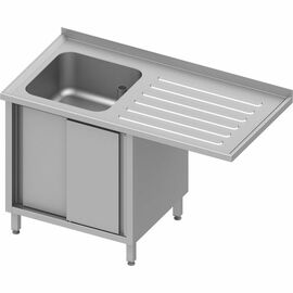 Spülschrank mit Schiebetüren und Überstand 1200x600x900 mm, mit einem Becken links, mit Aufkantung, verschweißt Produktbild