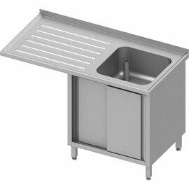 Spülschrank mit Schiebetüren und Überstand 1200x600x900 mm, mit einem Becken rechts, mit Aufkantung, verschweißt Produktbild