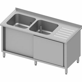 Spülschrank mit Schiebetüren, 1700x600x850 mm, mit zwei Becken links, mit Aufkantung, verschweißt Produktbild