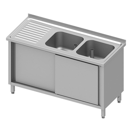 Spülschrank mit Schiebetüren 1100x600x850 mm, mit zwei Becken rechts, mit Aufkantung, verschweißt Produktbild