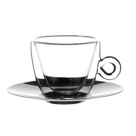 Cappuccionoglas 165 ml THERMIC GLASS doppelwandig mit Edelstahl-Untertasse Produktbild