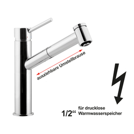 Spültischbatterie mini Niederdruck ausziehbar Ausladung 230 mm H 180 mm Produktbild