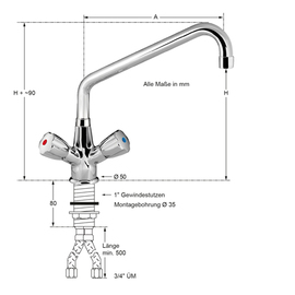 Einlochbatterie 3/4" Ausladung 300 mm Auslaufhöhe 250 mm Produktbild 1 S