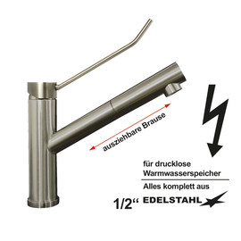 Spültischbatterie ERIX Edelstahl Hebelmischer drucklos Einloch Sockel 120 mm Produktbild