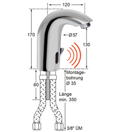 Sensor-Einlochbatterie 1/2" Ausladung 140 mm Auslaufhöhe 120 mm 24-h-Zwangsspülung Netzbetrieb Produktbild 1 S