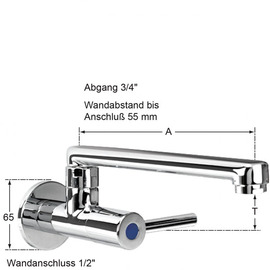 Wandventil silver 1/2" Schwenkauslauf oben A 200 mm Produktbild 1 S