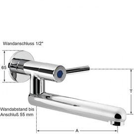 Wandventil silver 1/2" gerader Auslauf A 250 mm Produktbild 1 S