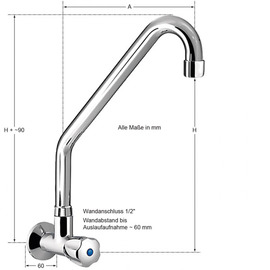 Wandventil profi 1/2" Pentachrom-Metallgriff | Ausladung 250 mm Produktbild 1 S