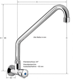 Wandventil profi 3/4" mit erhöhter C-Auslauf schräg | Ausladung 300 mm Produktbild 1 S