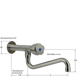 Wandventil clarix 3/4" S-Auslauf unten Wandverlängerung L 80 mm A 250 mm Produktbild 1 S