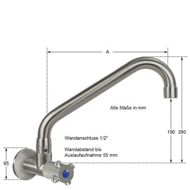 Wandventil clasix 1/2" C-Auslauf schräg A 250 mm Produktbild 1 S