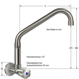 Wandventil clarix 1/2" erhöhter C-Auslauf schräg A 250 mm Produktbild 1 S