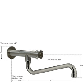 Wandventil clasix 3/4" S-Auslauf unten Wandverlängerung L 80 mm A 300 mm Produktbild 1 S